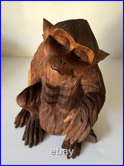 Vintage Hand Carved Teak Wood Monkey Ape Sculpture 12.5 Tall