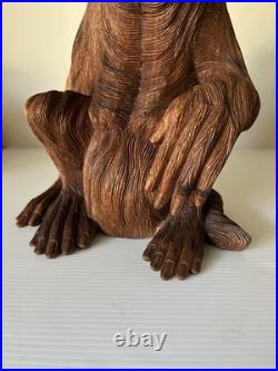 Vintage Hand Carved Teak Wood Monkey Ape Sculpture 12.5 Tall