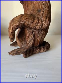 Vintage Hand Carved Teak Wood Monkey Ape Sculpture 12.5 Tall