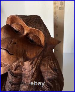 Vintage Hand Carved Teak Wood Monkey Ape Sculpture 12.5 Tall