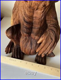 Vintage Hand Carved Teak Wood Monkey Ape Sculpture 12.5 Tall