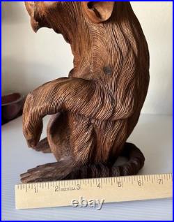 Vintage Hand Carved Teak Wood Monkey Ape Sculpture 12.5 Tall