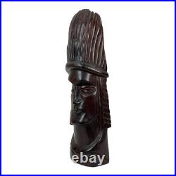 Vintage Hand Carved Tribal Wood Sculpture Bust Brazil 13.5 Folk Art OOAK