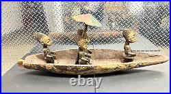 Vintage Hand Carved Woden Yoruba Nigeria Tribe On A Canoe Figure 38 Inches Long