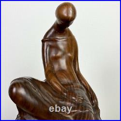 Vintage Hand Carved Woman on Rock Figurative Sculpture/Art Deco