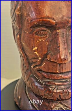 Vintage Hand Carved Wood Abraham Lincoln Bust Signed DK Folk Art Sculpture