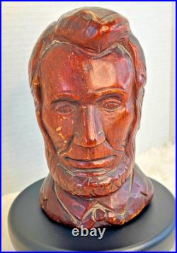 Vintage Hand Carved Wood Abraham Lincoln Bust Signed DK Folk Art Sculpture Vintage Hand Carved Wood Abraham Lincoln Bust Signed DK Folk Art Sculpture