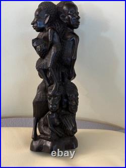 Vintage Hand Carved Wood African Family Totem 13 Tall Excellent Heavy-carving