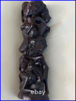 Vintage Hand Carved Wood African Family Totem 13 Tall Excellent Heavy-carving