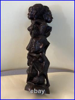 Vintage Hand Carved Wood African Family Totem 13 Tall Excellent Heavy-carving