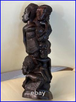 Vintage Hand Carved Wood African Family Totem 13 Tall Excellent Heavy-carving