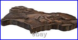 Vintage Hand Carved Wood African continent Ethnic Storyboard Carving Plaque Art