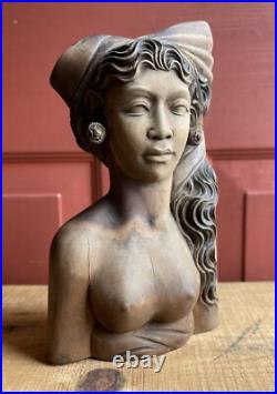 Vintage Hand Carved Wood Asian African Tribe Woman Statue Sculpture Home Decor
