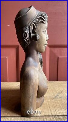 Vintage Hand Carved Wood Asian African Tribe Woman Statue Sculpture Home Decor