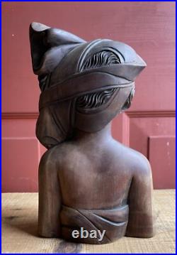 Vintage Hand Carved Wood Asian African Tribe Woman Statue Sculpture Home Decor