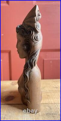 Vintage Hand Carved Wood Asian African Tribe Woman Statue Sculpture Home Decor