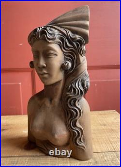 Vintage Hand Carved Wood Asian African Tribe Woman Statue Sculpture Home Decor