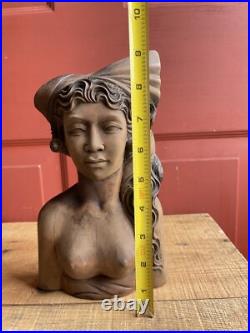 Vintage Hand Carved Wood Asian African Tribe Woman Statue Sculpture Home Decor