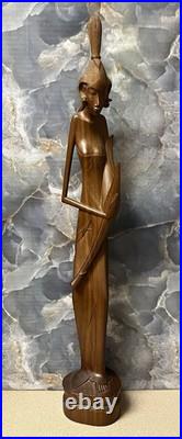 Vintage Hand Carved Wood Balinese Sculpture 24 In Dewi Sri Goddess Of Fertility