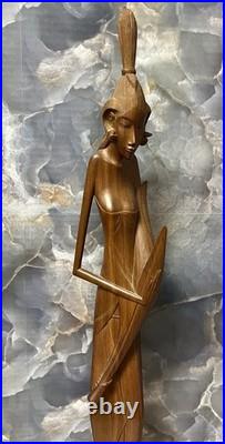 Vintage Hand Carved Wood Balinese Sculpture 24 In Dewi Sri Goddess Of Fertility