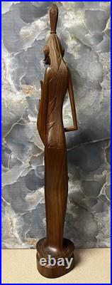Vintage Hand Carved Wood Balinese Sculpture 24 In Dewi Sri Goddess Of Fertility