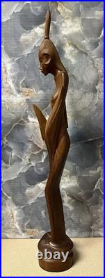 Vintage Hand Carved Wood Balinese Sculpture 24 In Dewi Sri Goddess Of Fertility