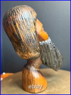 Vintage Hand Carved Wood Bearded Bust African Style Folk Art Sculpture 16