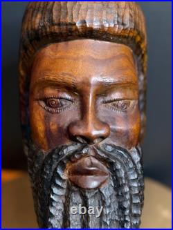 Vintage Hand Carved Wood Bearded Bust African Style Folk Art Sculpture 16