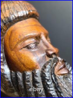 Vintage Hand Carved Wood Bearded Bust African Style Folk Art Sculpture 16