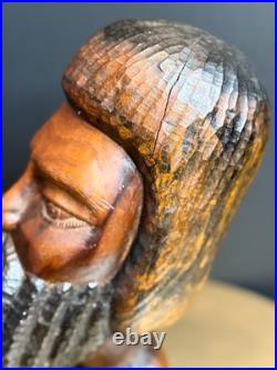 Vintage Hand Carved Wood Bearded Bust African Style Folk Art Sculpture 16