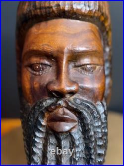 Vintage Hand Carved Wood Bearded Bust African Style Folk Art Sculpture 16
