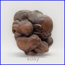 Vintage Hand Carved Wood Beautiful Weeping Buddha Sculpture 20 Lb 12x9 Yogi