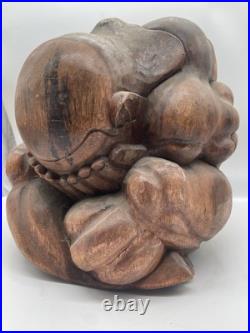 Vintage Hand Carved Wood Beautiful Weeping Buddha Sculpture 20 Lb 12x9 Yogi