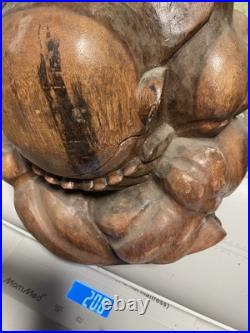 Vintage Hand Carved Wood Beautiful Weeping Buddha Sculpture 20 Lb 12x9 Yogi