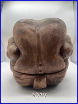Vintage Hand Carved Wood Beautiful Weeping Buddha Sculpture 20 Lb 12x9 Yogi