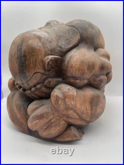 Vintage Hand Carved Wood Beautiful Weeping Buddha Sculpture 20 Lb 12x9 Yogi