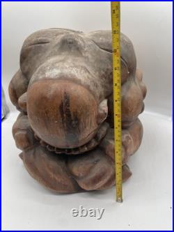 Vintage Hand Carved Wood Beautiful Weeping Buddha Sculpture 20 Lb 12x9 Yogi