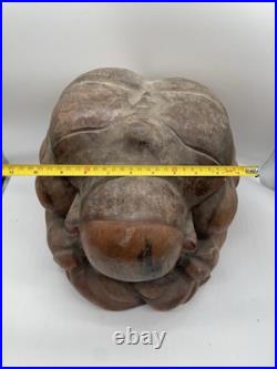 Vintage Hand Carved Wood Beautiful Weeping Buddha Sculpture 20 Lb 12x9 Yogi