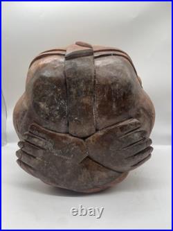 Vintage Hand Carved Wood Beautiful Weeping Buddha Sculpture 20 Lb 12x9 Yogi