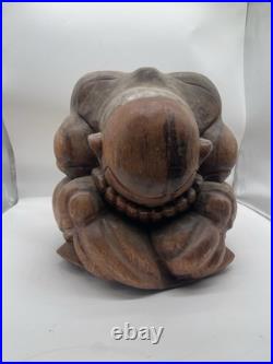 Vintage Hand Carved Wood Beautiful Weeping Buddha Sculpture 20 Lb 12x9 Yogi