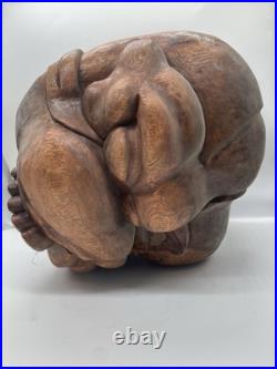 Vintage Hand Carved Wood Beautiful Weeping Buddha Sculpture 20 Lb 12x9 Yogi