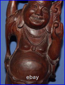 Vintage Hand Carved Wood Budai Laughing Buddha Statuette