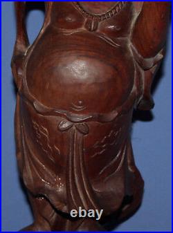 Vintage Hand Carved Wood Budai Laughing Buddha Statuette