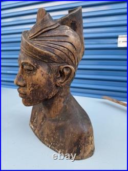 Vintage Hand Carved Wood Bust Sculpture Asian Balinese Style Figure