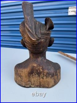 Vintage Hand Carved Wood Bust Sculpture Asian Balinese Style Figure