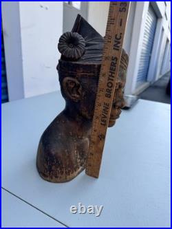 Vintage Hand Carved Wood Bust Sculpture Asian Balinese Style Figure