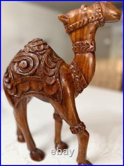 Vintage Hand Carved Wood Camel Sculpture Large