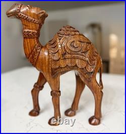 Vintage Hand Carved Wood Camel Sculpture Large