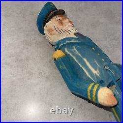 Vintage Hand Carved Wood Carving Boat Captain Sailor Man Moveable Arms Legs 11