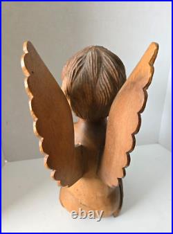 Vintage Hand Carved Wood Cherub Angel Putti Sitting Sculpture Folk Art Large 15